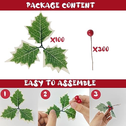Artificial Holly Berries with Green Leaves V566335