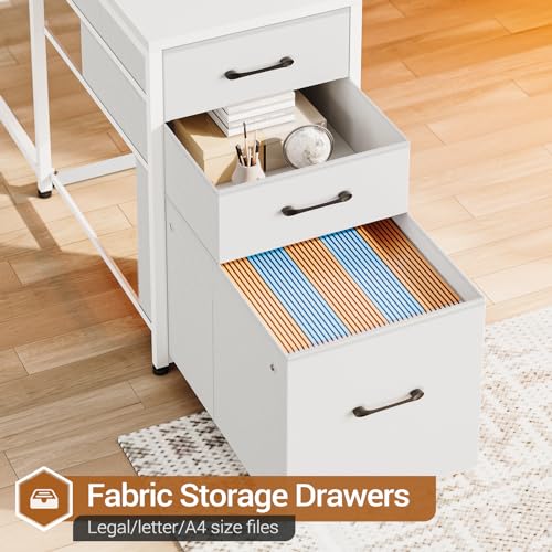 L Shaped Desk with Storage Shelves and 3 Fabric Drawers N963