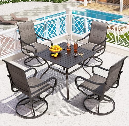 5 Pcs Patio Dining Set with Swivel Chairs and Metal Table I447