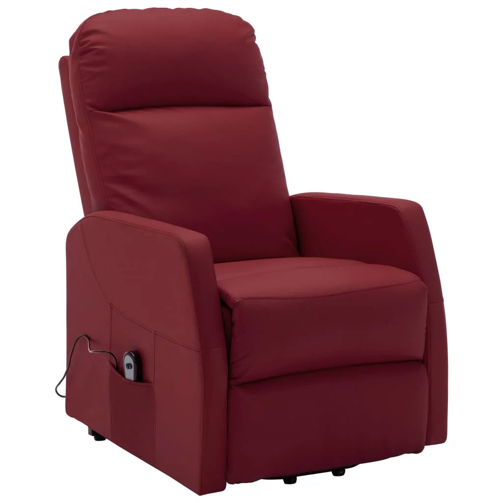 Wine Red Faux Leather Power Lift Massage Recliner K7690