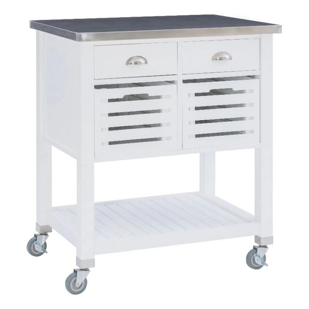 White Wood Stainless Steel Top Kitchen Cart L8859