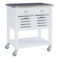 White Wood Stainless Steel Top Kitchen Cart L8859