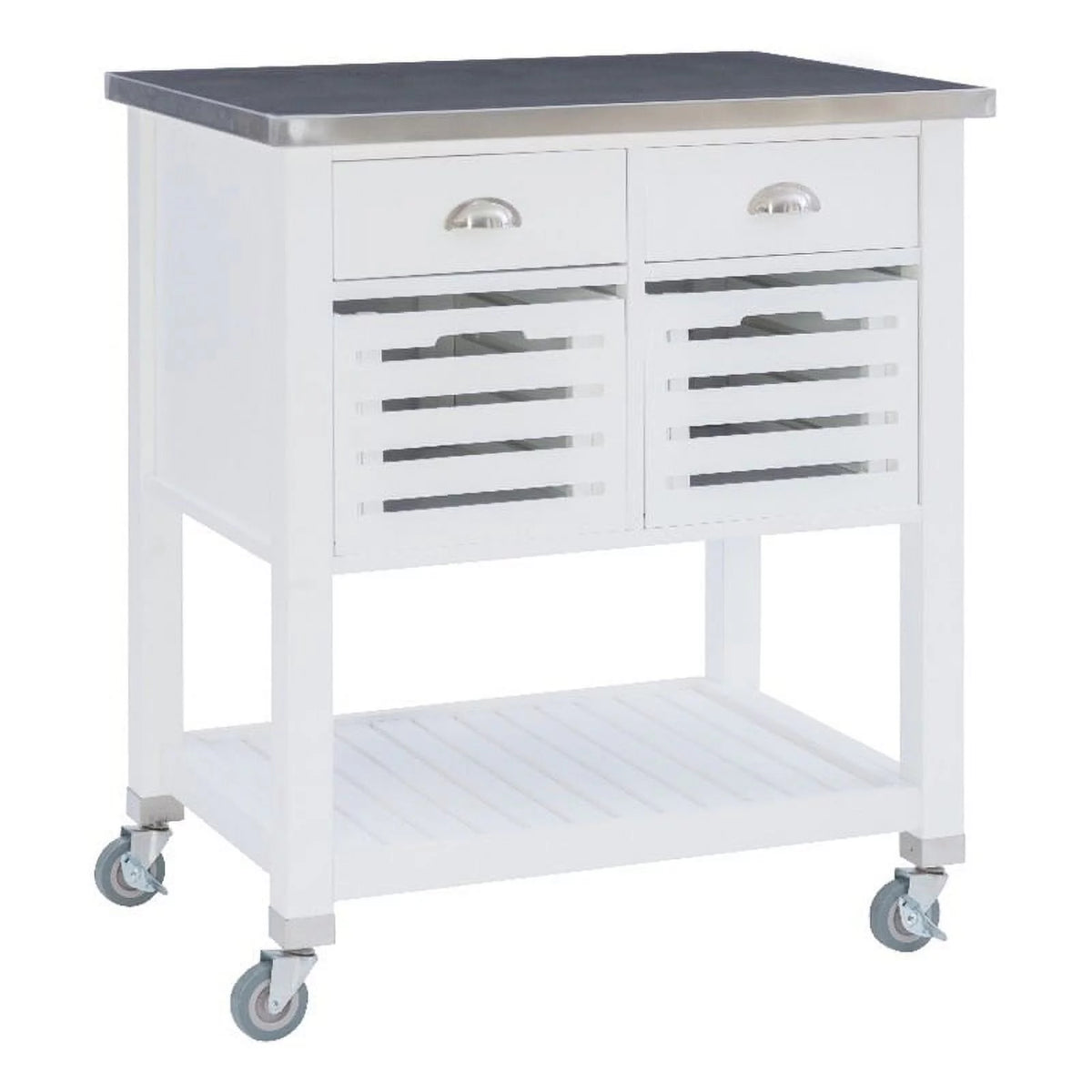 White Wood Stainless Steel Top Kitchen Cart L8859