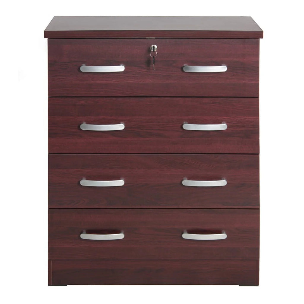 Pine Twin Bed and Dresser with Lock in Mahogany A932451