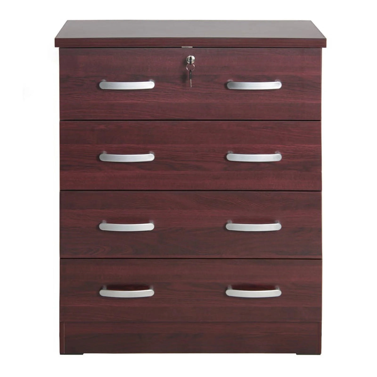 Pine Twin Bed and Dresser with Lock in Mahogany A932451