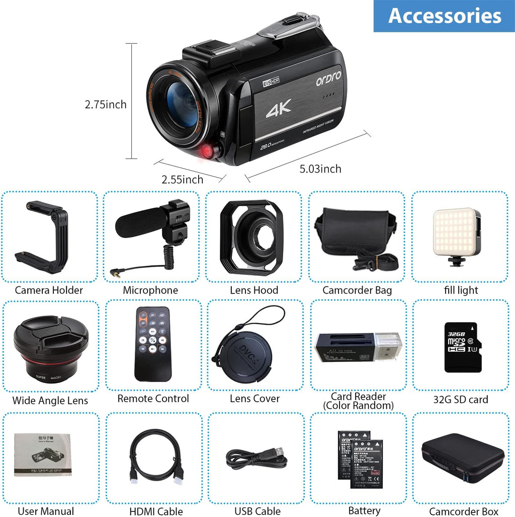 4K 1080P 60FPS 30X Zoom Infrared Night Vision Camcorder O21623