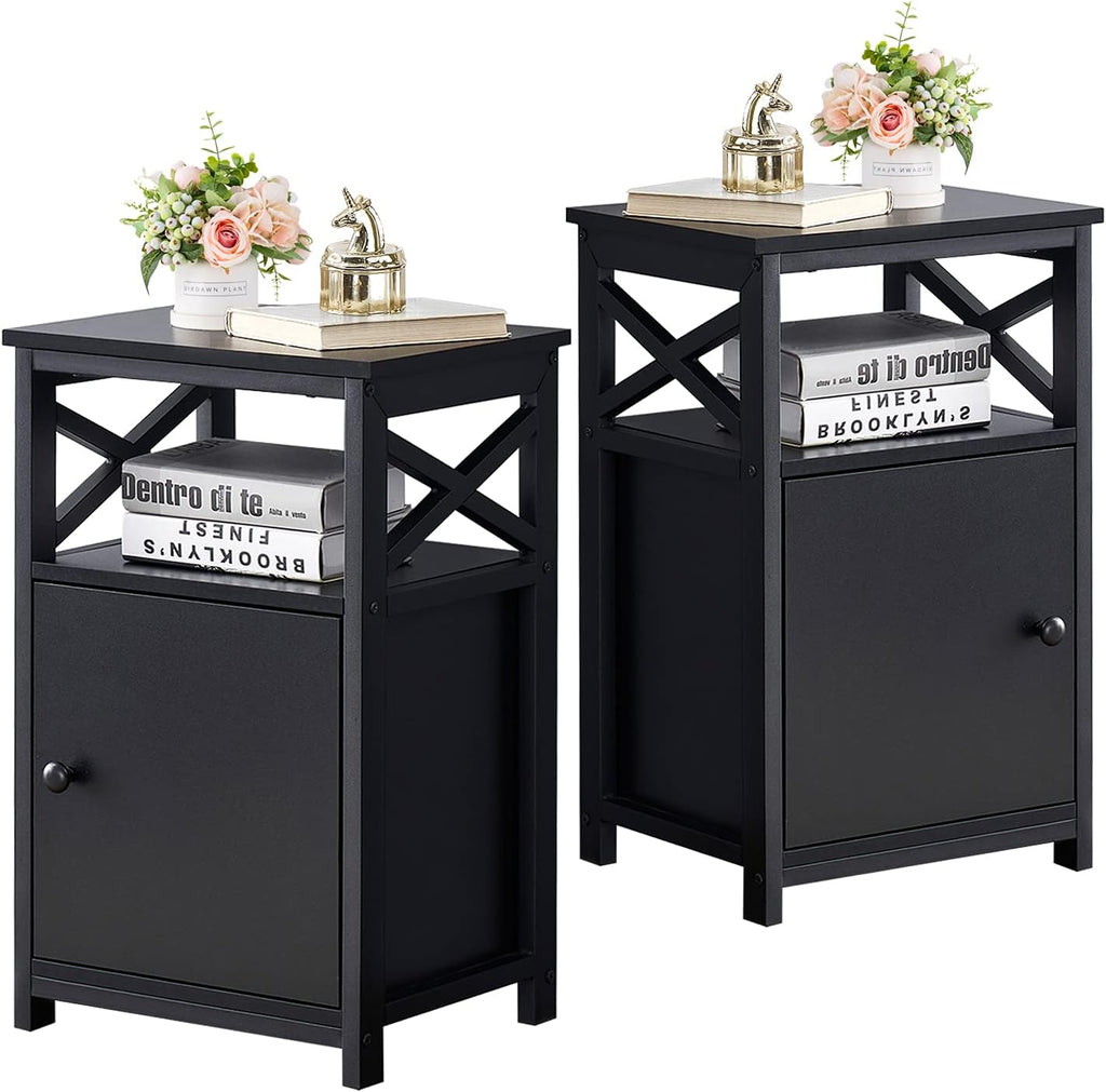 White Set of 2 Night Stand with Storage Cabinet E916628