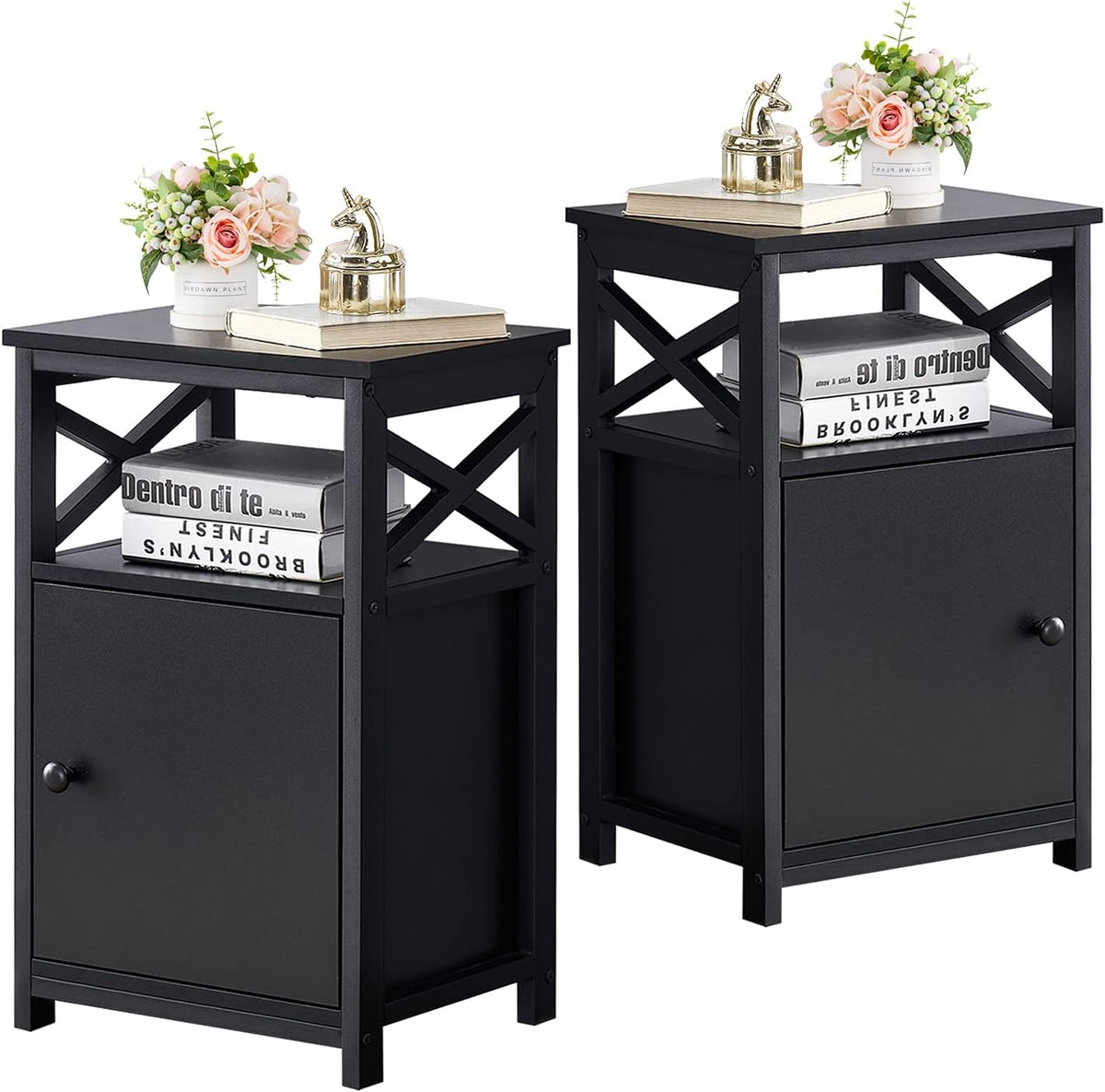 White Set of 2 Night Stand with Storage Cabinet E916628
