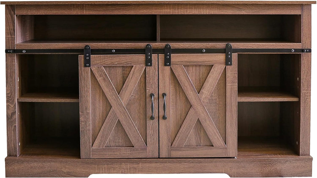 Farmhouse TV Stand for 65 inch TV with Sliding Barn Doors F28137