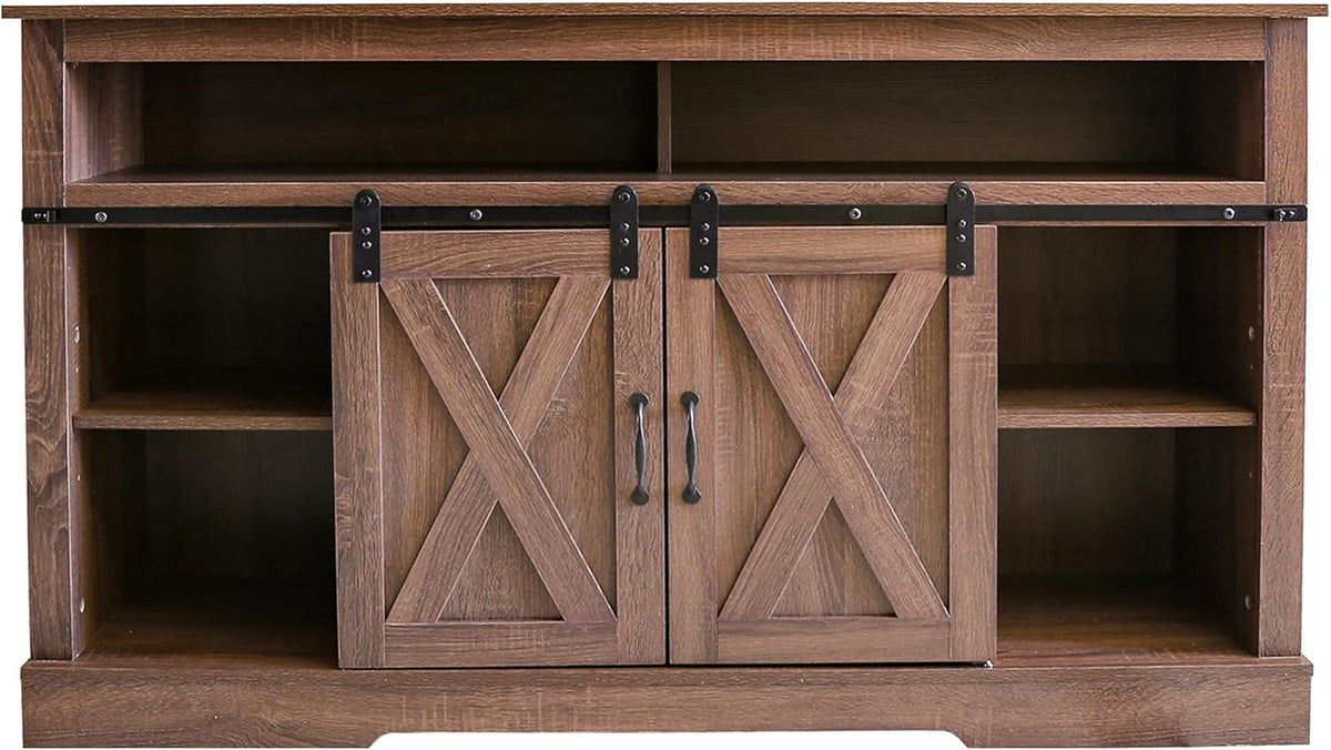 Farmhouse TV Stand for 65 inch TV with Sliding Barn Doors F28137