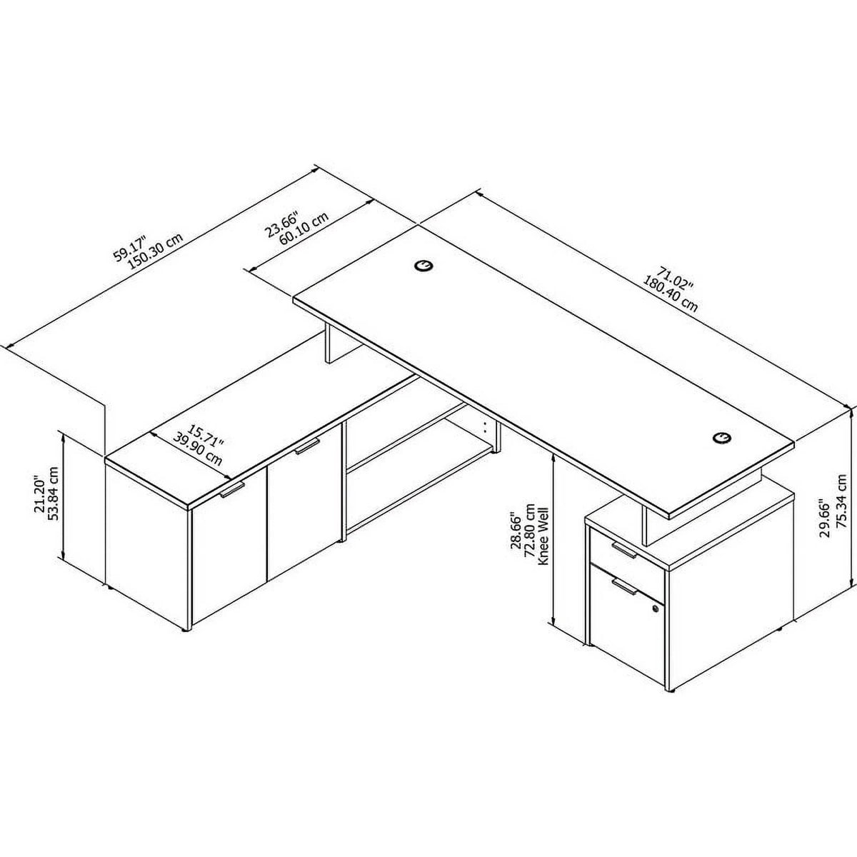 72" L Shaped Desk in White and Storm Gray T86035