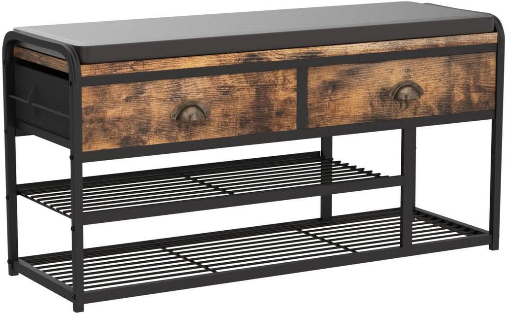 3 Tier Shoe Storage Bench with Padded Seating & Drawers C448640