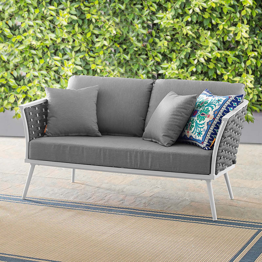 White Grey Aluminum Outdoor Loveseat Sofa W2371