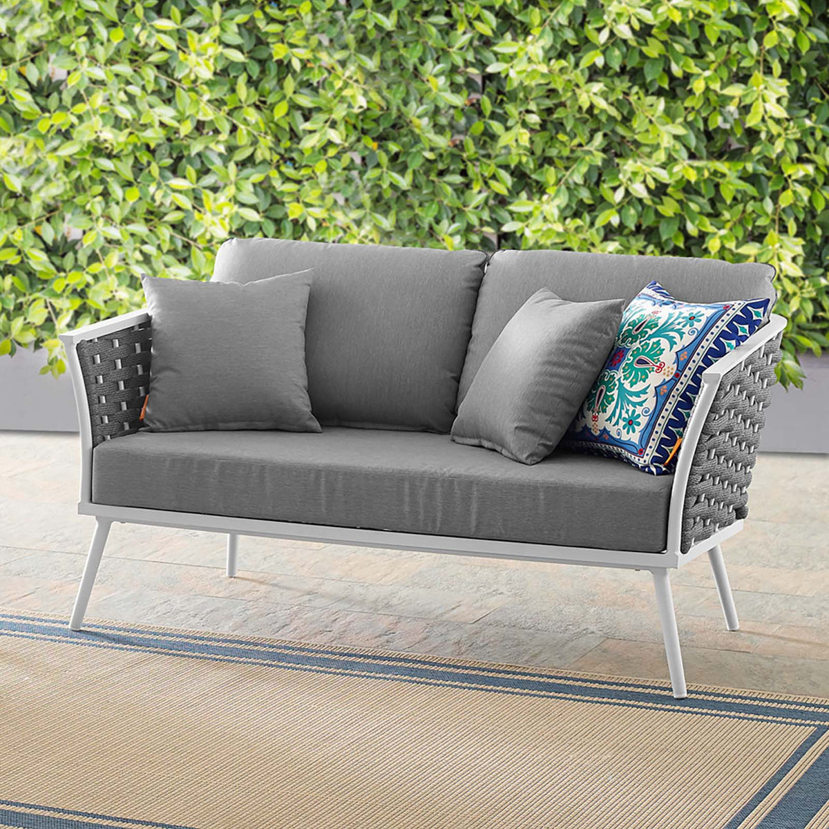 White Grey Aluminum Outdoor Loveseat Sofa W2371