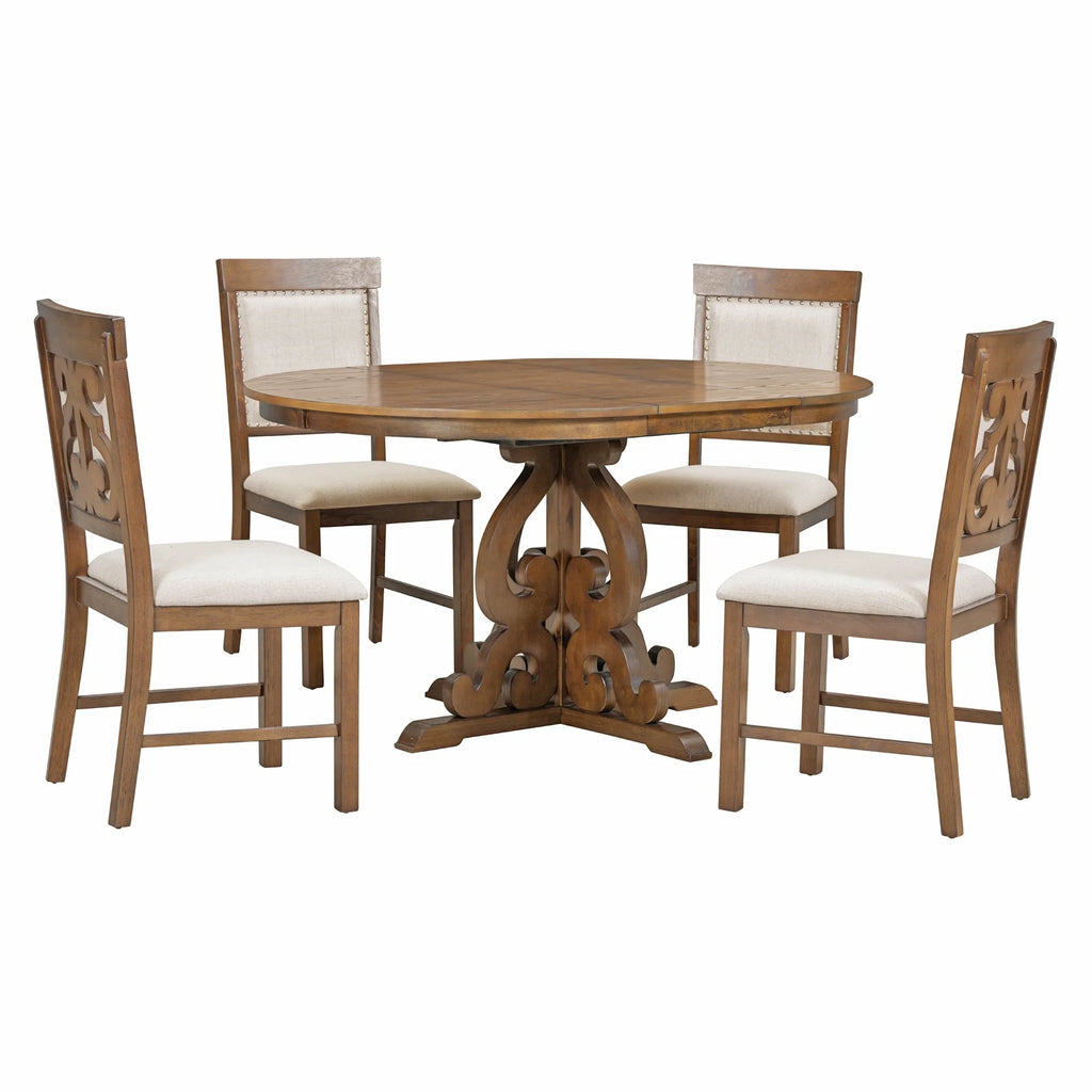 5-Piece Extendable Oval Dining Set with 4 Upholstered Chairs D84511