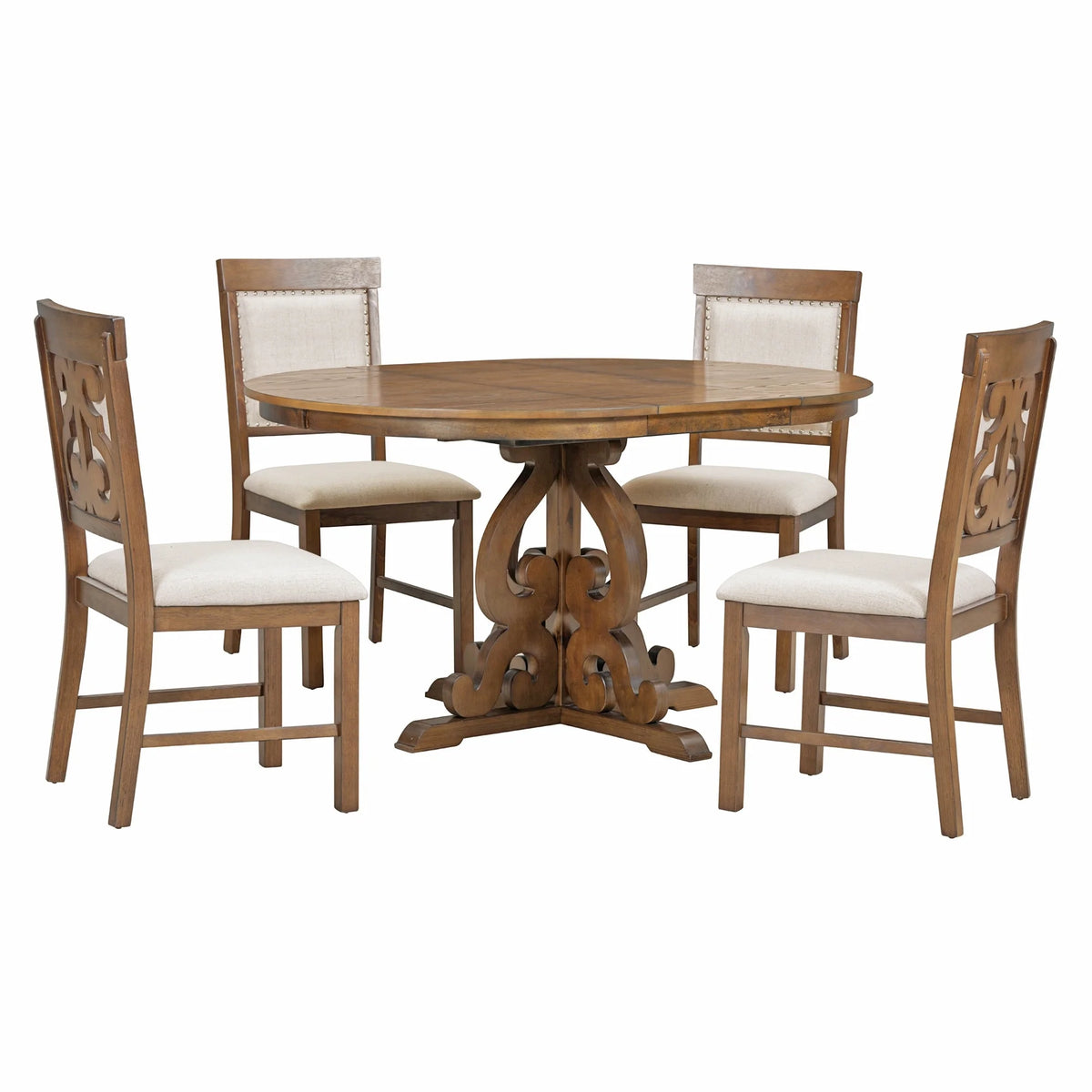 5-Piece Extendable Oval Dining Set with 4 Upholstered Chairs D84511