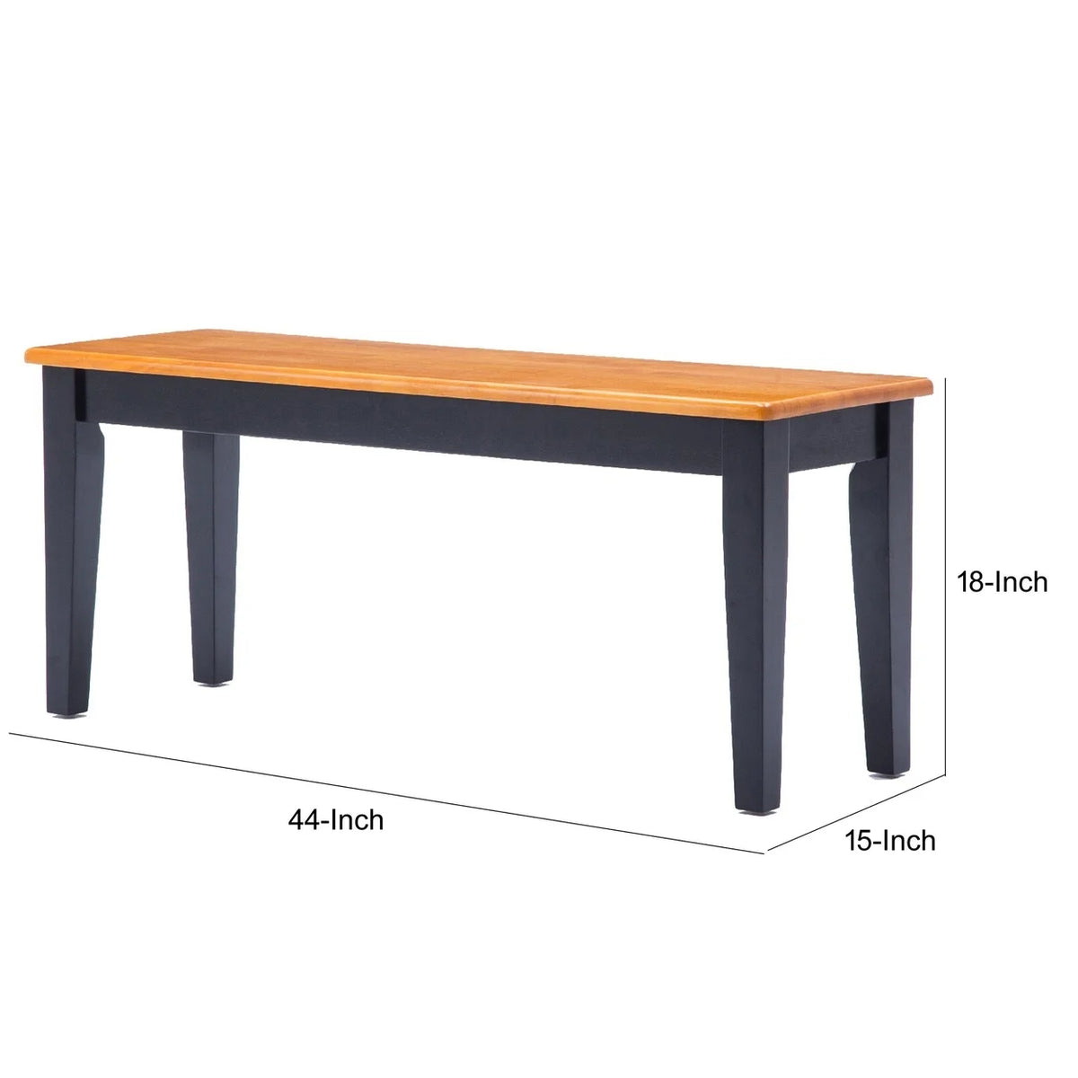44 Inch Two Tone Dining Bench Tapered Legs Oak Jet Black Wood X3981