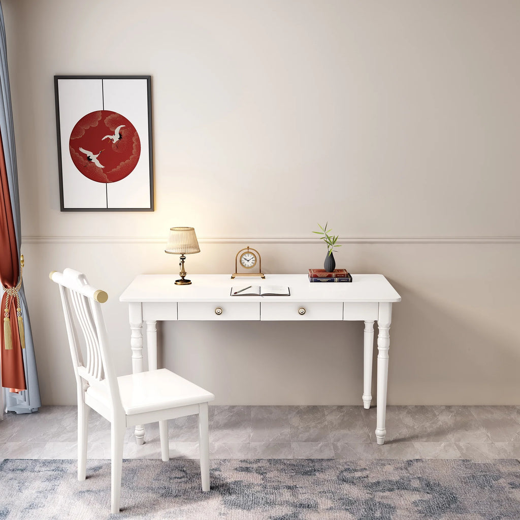 White Executive Desk and Chair Set with Drawer F444