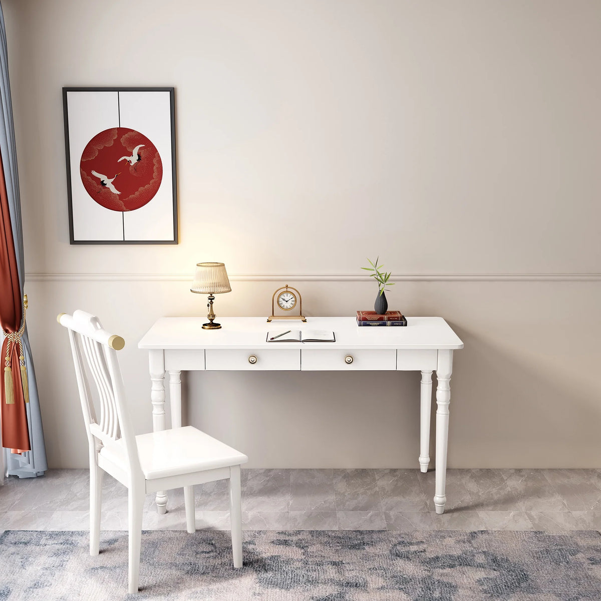 White Executive Desk and Chair Set with Drawer F444