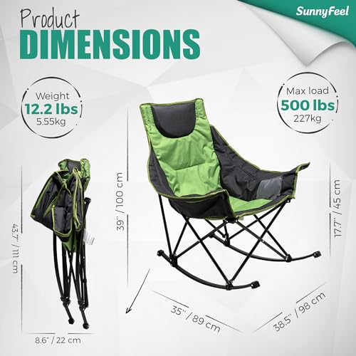 Oversized Padded Rocking Camping Chair with Side Pocket Y652
