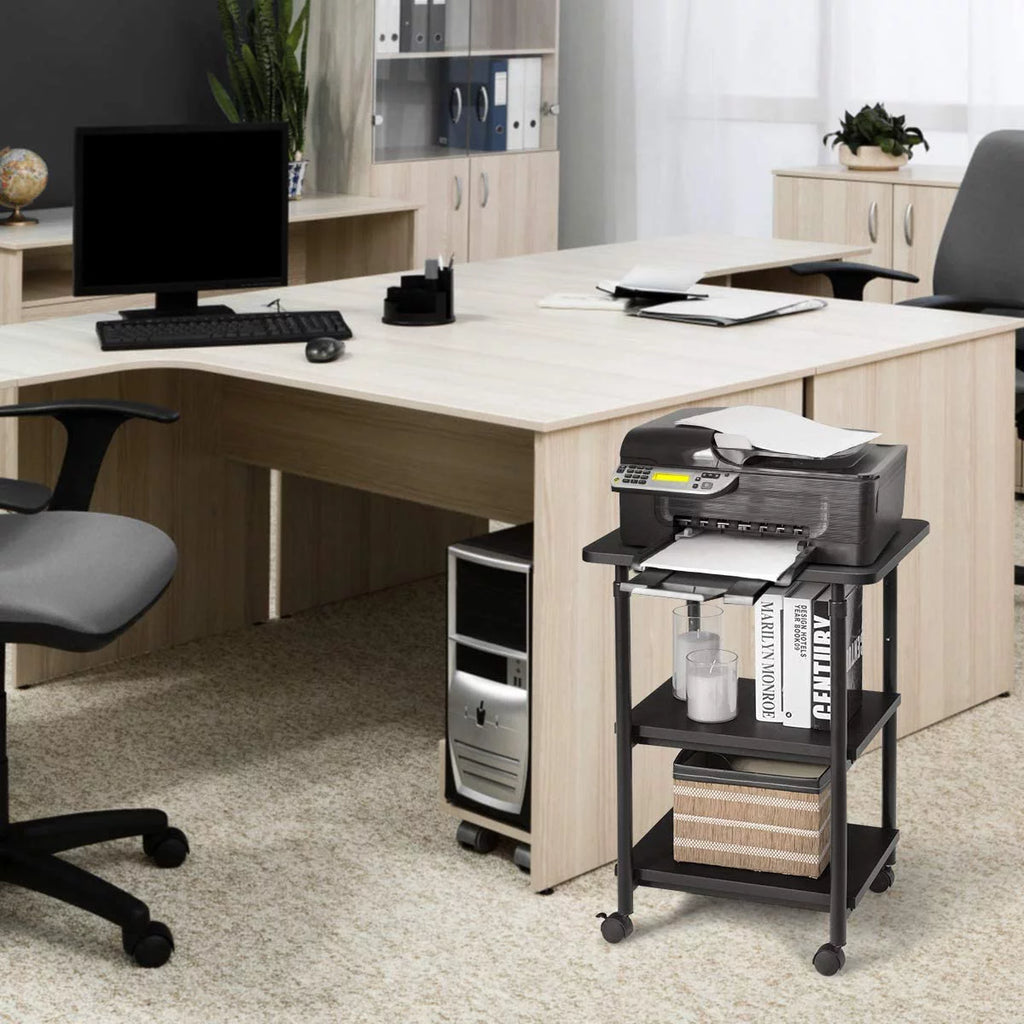 3-Tier Adjustable Rolling Printer Stand with 2 Storage Shelves F11245