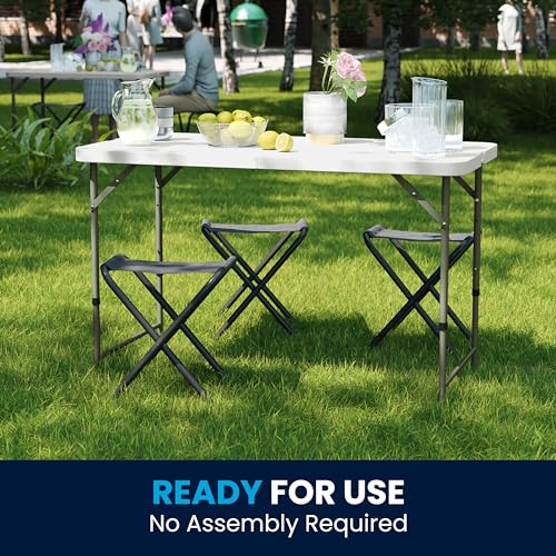 4' White Plastic Folding Table with Adjustable Legs U785663