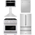 30 in. Gas Range, Range Hood, Microwave Drawer, Dishwasher, Refrigerator P7818