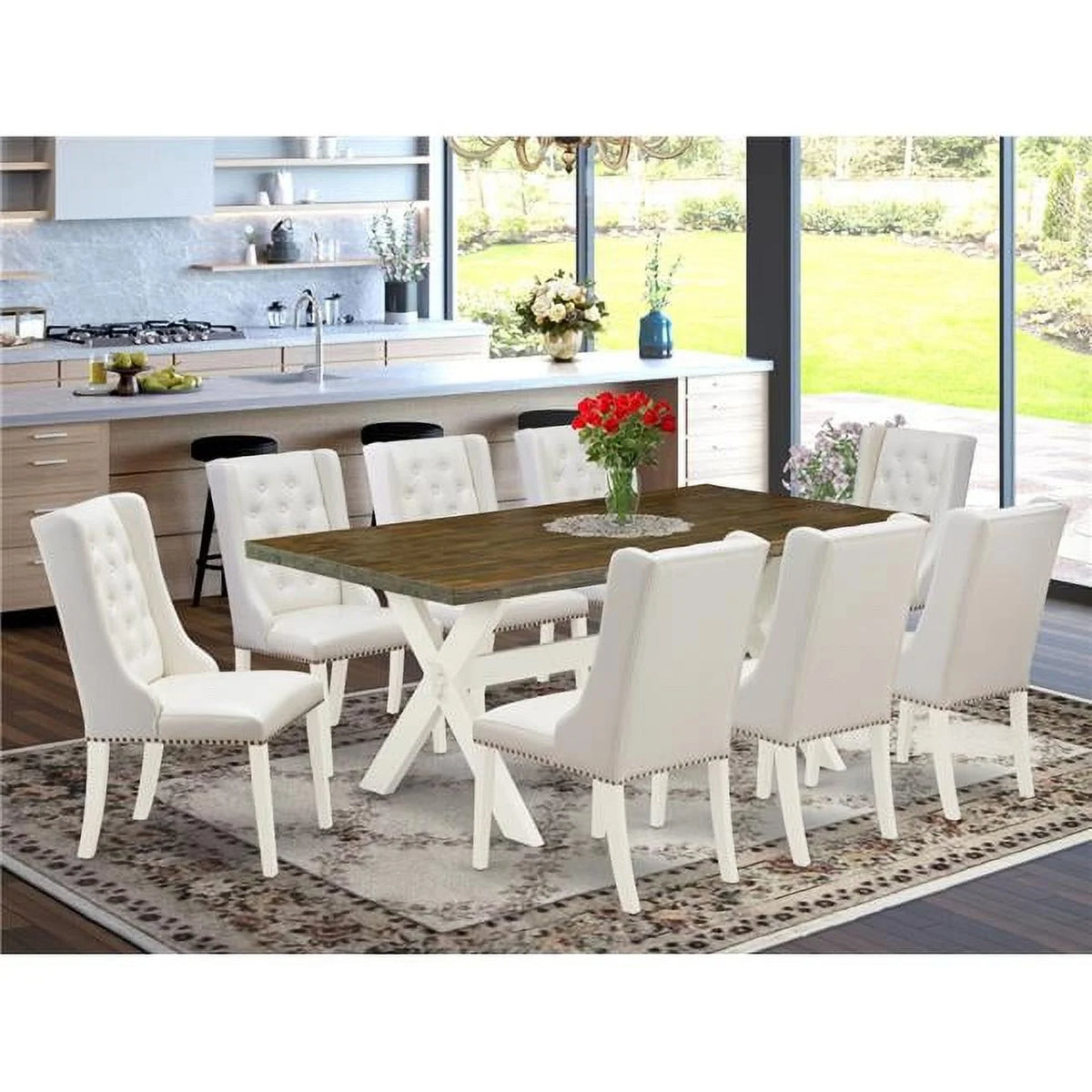 9 Piece Linen White Dining Room Set S328233