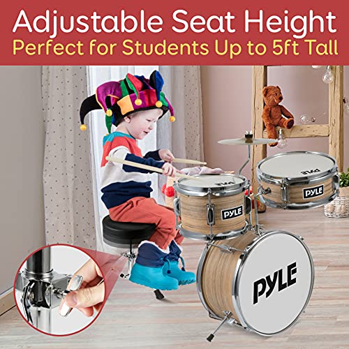 3-Piece Kids Junior Metallic Striped Yellow Drum Set with Throne, Cymbal, Pedal, Bass Drum, Tom and Drumsticks H860