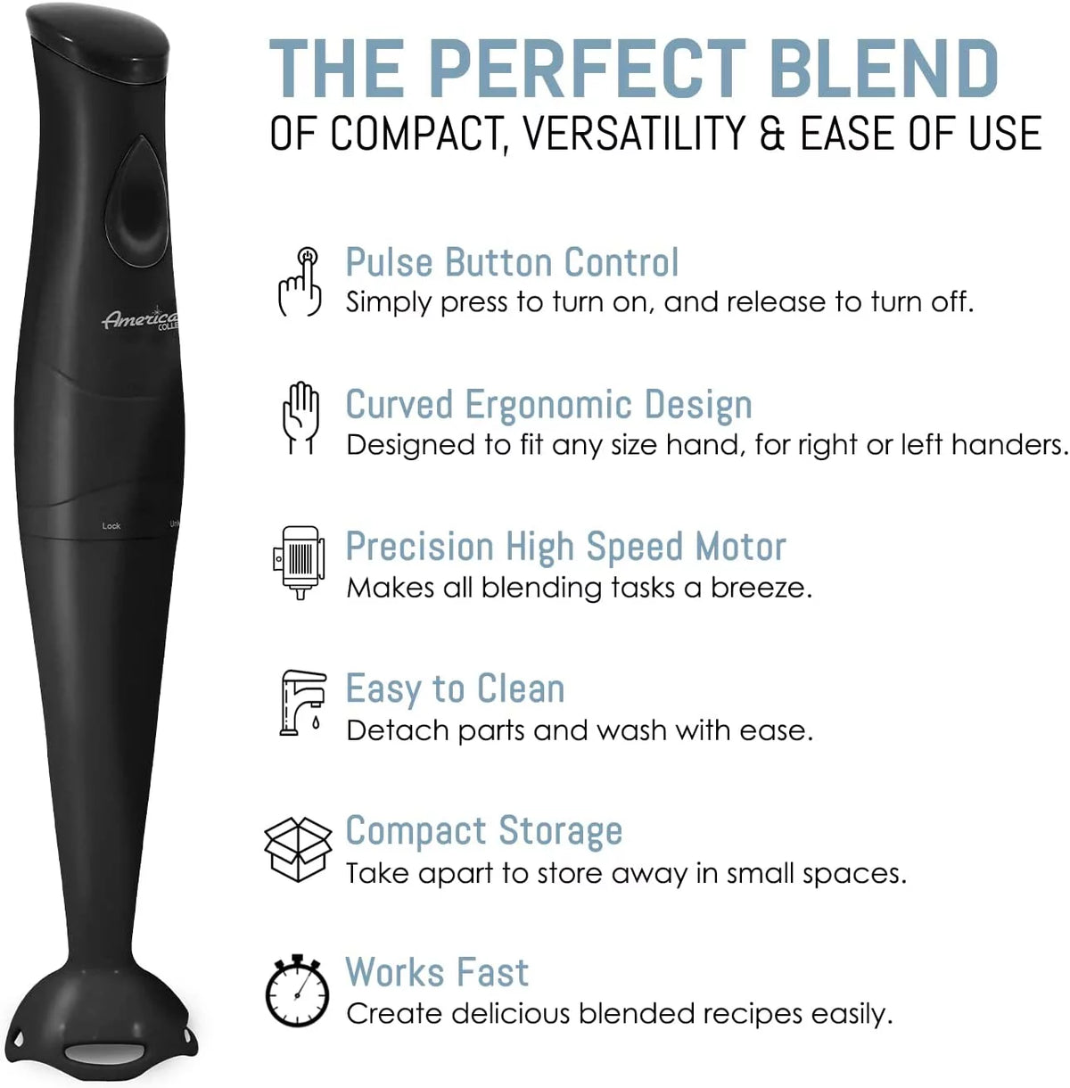 150W Hand Blender with Detachable Wand, Black W864