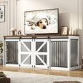 Black Wooden Dog Crate TV Stand with Sliding Metal Mesh Barn Door D798321
