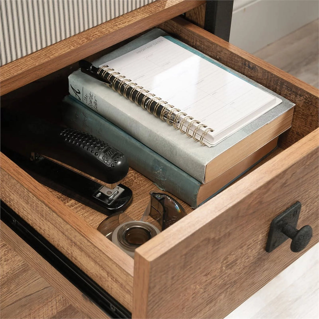 Contemporary Etched Oak Engineered Wood and Metal Desk Q5971