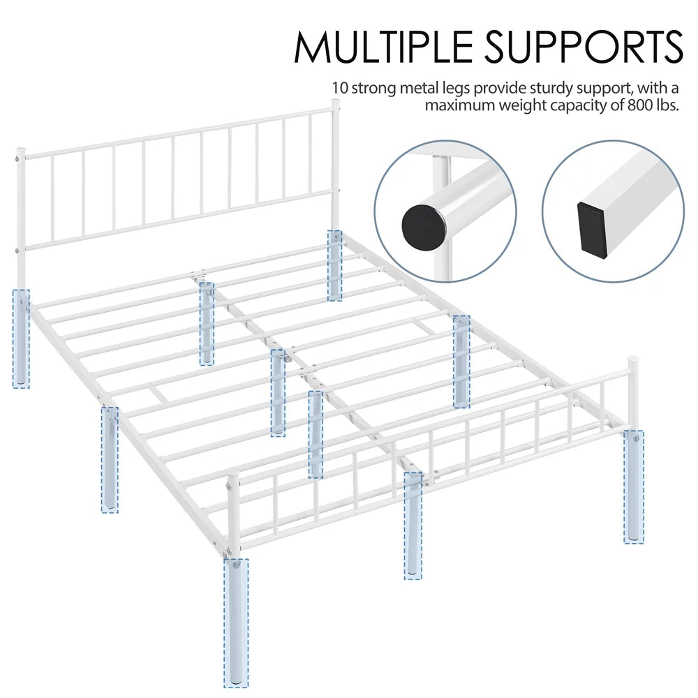 Queen Metal Bed Frame with Spindle Headboard and Footboard O20031