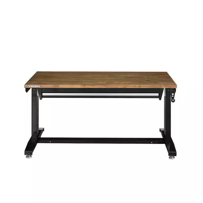 52 in. W Steel 1-Drawer Adjustable Height Workbench with Wood Top V100145