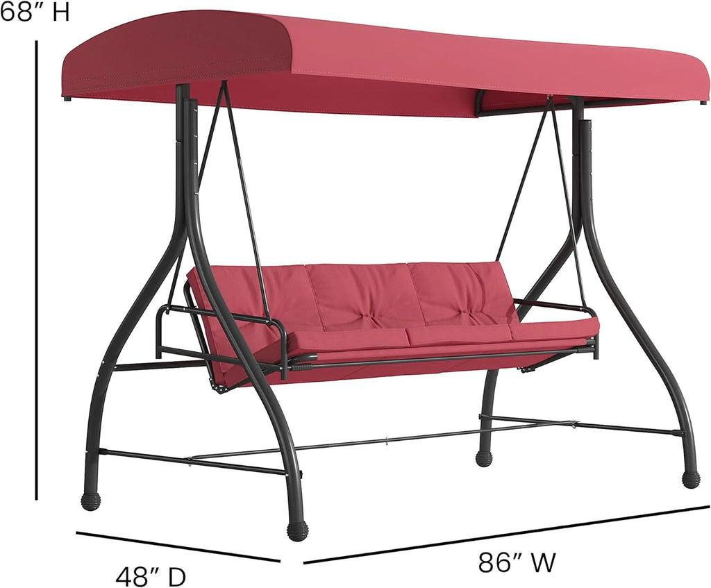 3-Seat Outdoor Steel Converting Patio Swing Canopy Hammock with Cushions Z6789
