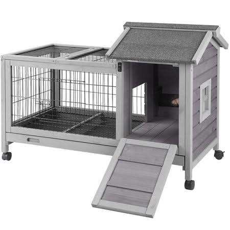 Rabbit Hutch Bunny Cage Guinea Pig House with Wheels B97852