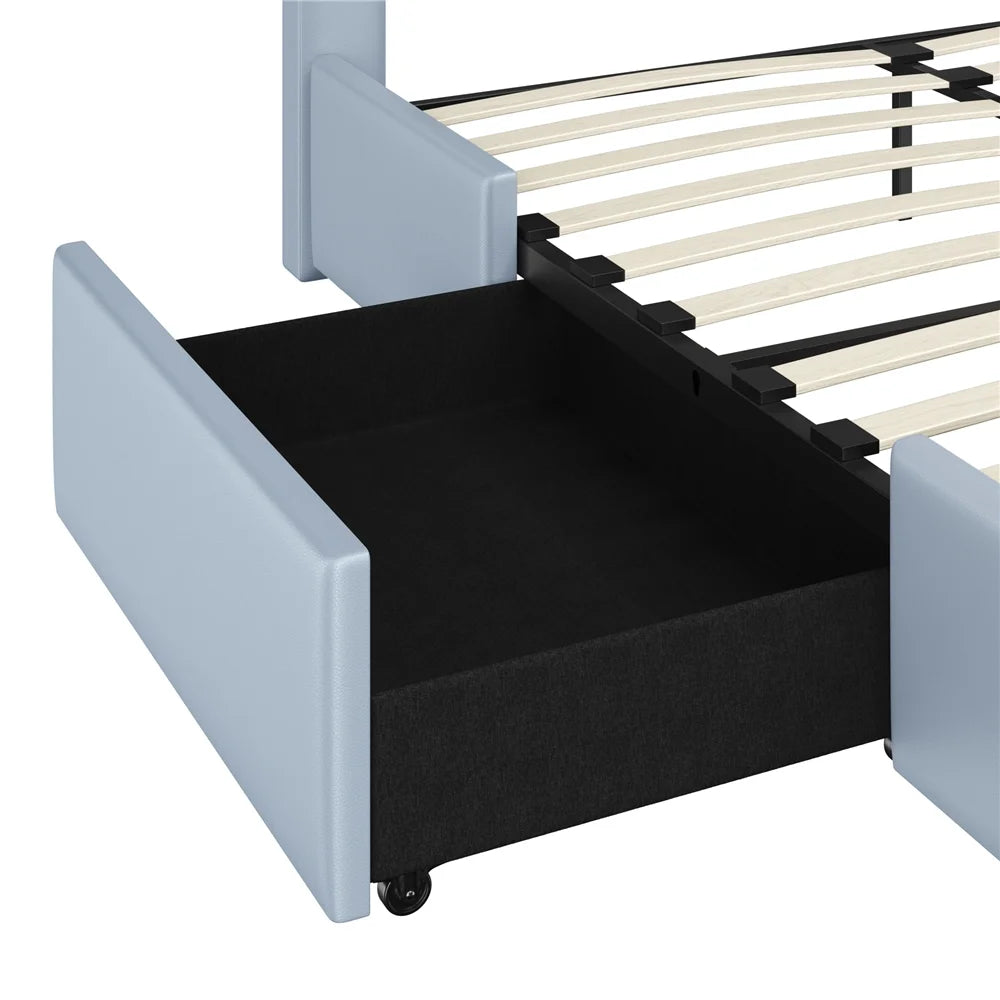 Upholstered Queen Bed with 3 Storage Drawers and USB Ports K196