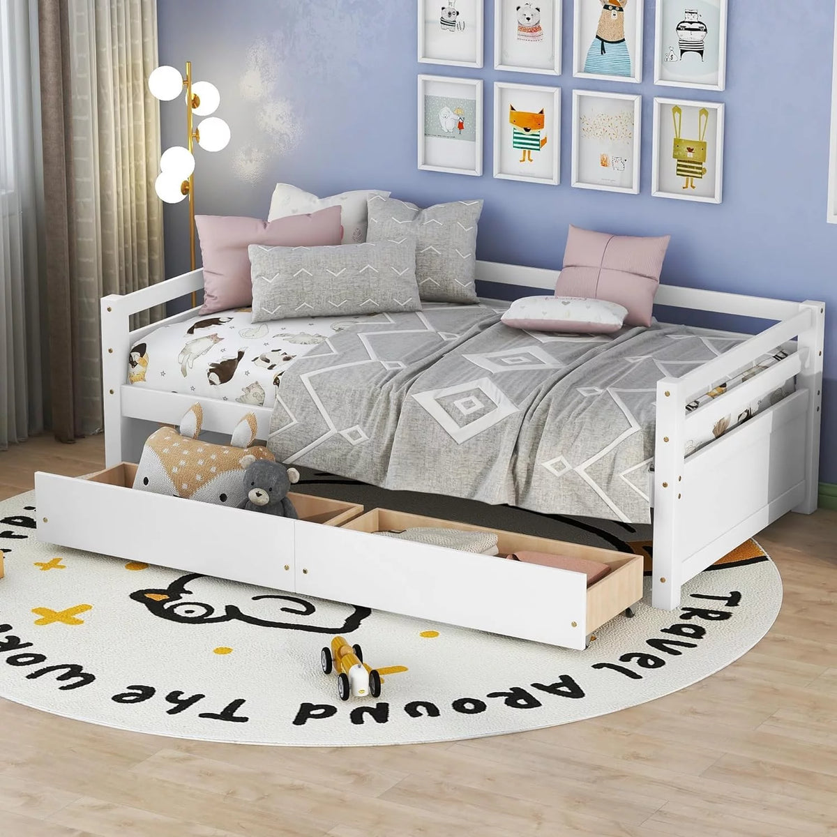 White 2 Storage Drawers Wood Daybed U802