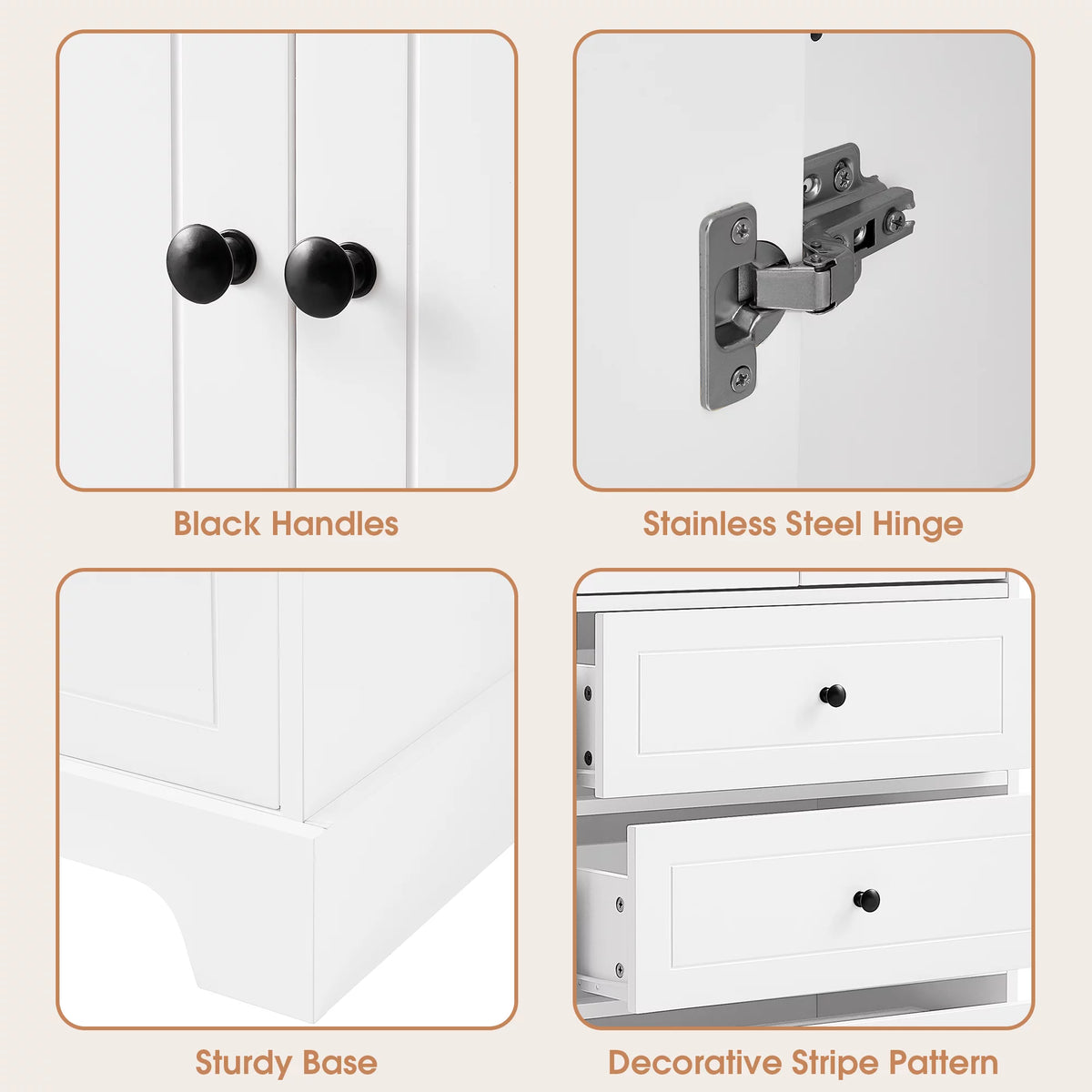 White Wooden Storage Cabinet with Adjustable Shelves and Drawers I46220