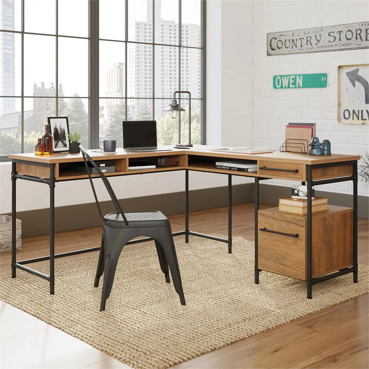 Contemporary Engineered Wood L-Desk H907