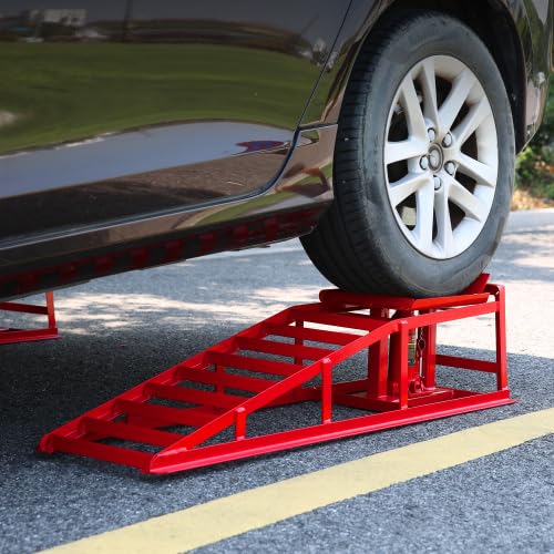 5 Ton Hydraulic Car Ramps, 3-Position Adjustable Steel Ramps O47408