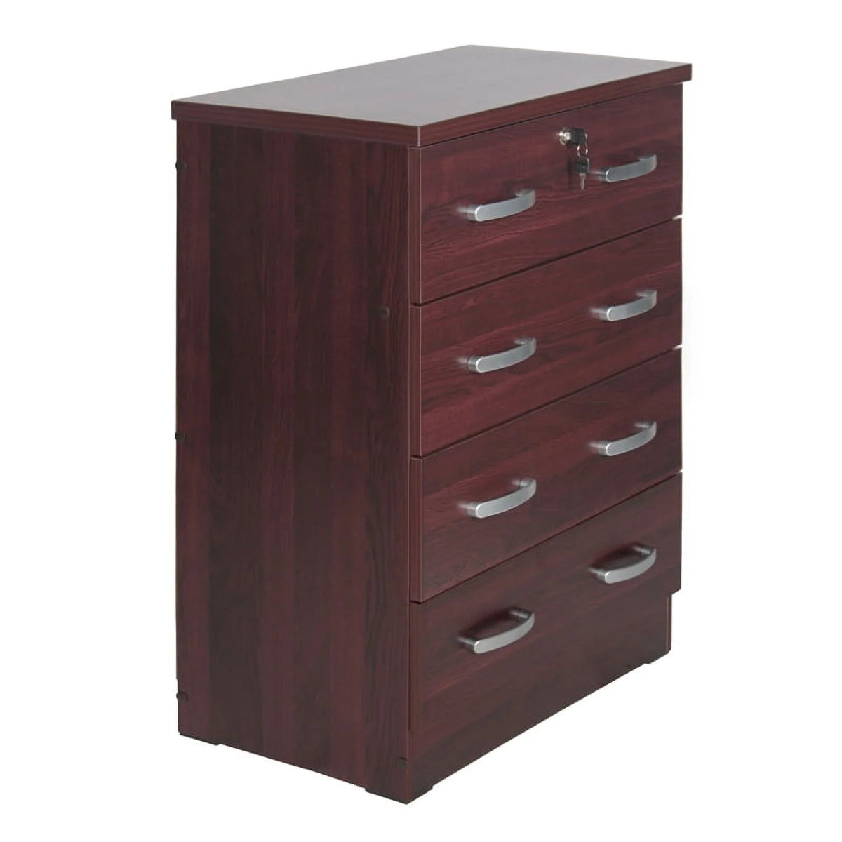 Pine Twin Bed and Dresser with Lock in Mahogany A932451
