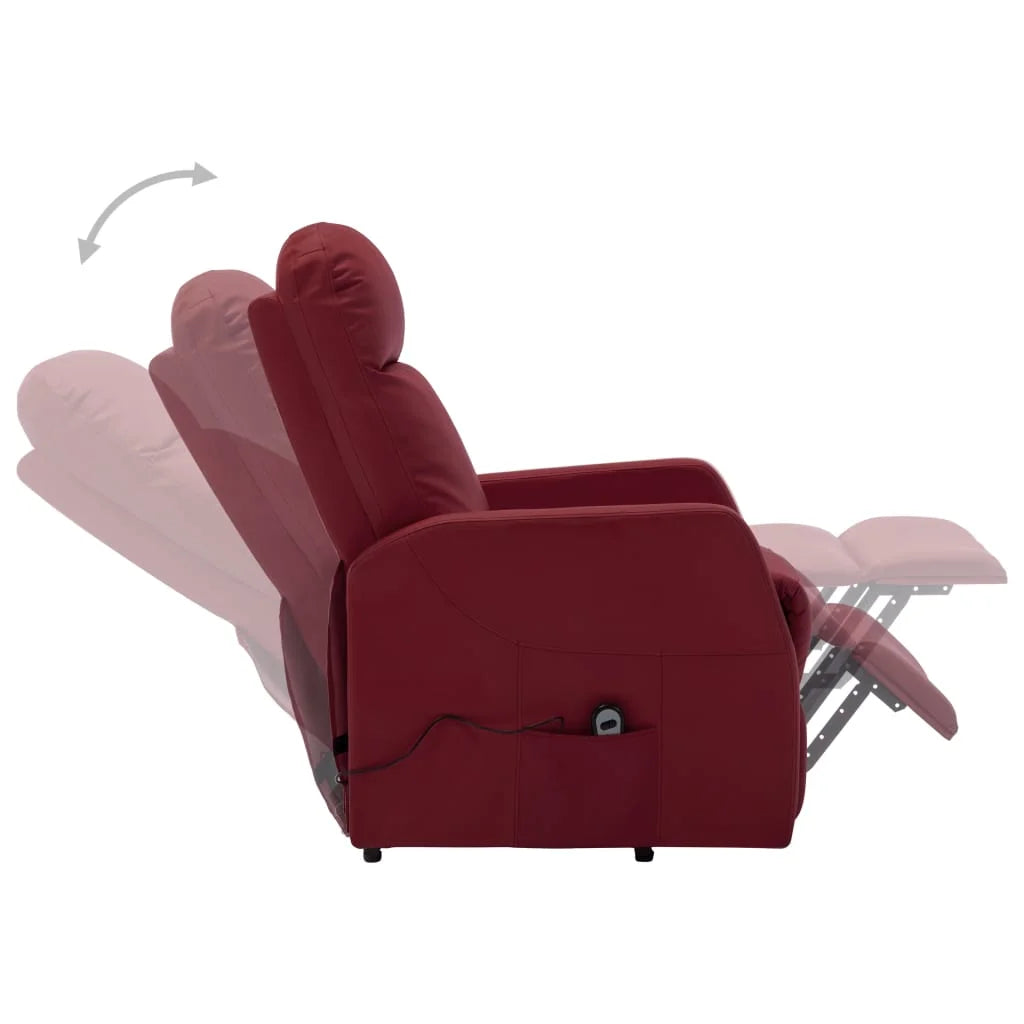 Wine Red Faux Leather Power Lift Massage Recliner K7690