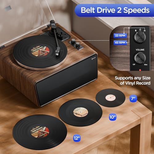 Vinyl Record Player Bluetooth Turntable with 4 Stereo Speakers Belt Drive 2-Speed Z1585