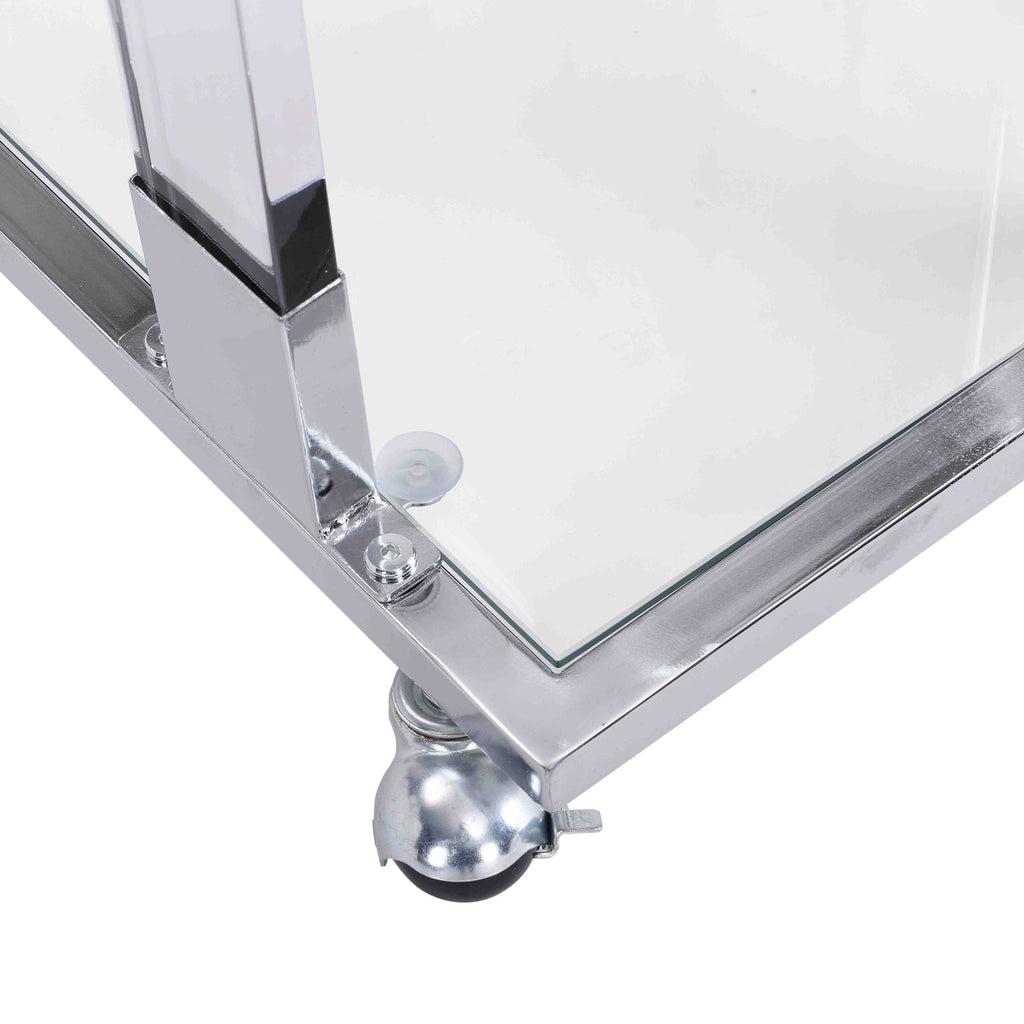 Chrome Glass C Shape Square Side Table with Metal Base E424