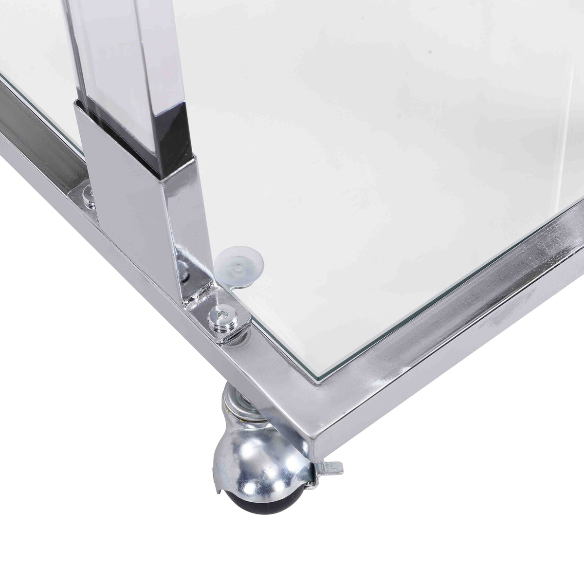 Chrome Glass C Shape Square Side Table with Metal Base E424