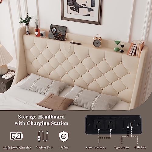 Light Grey Upholstered Full Size Bed Frame with 4 Storage Drawers R1073