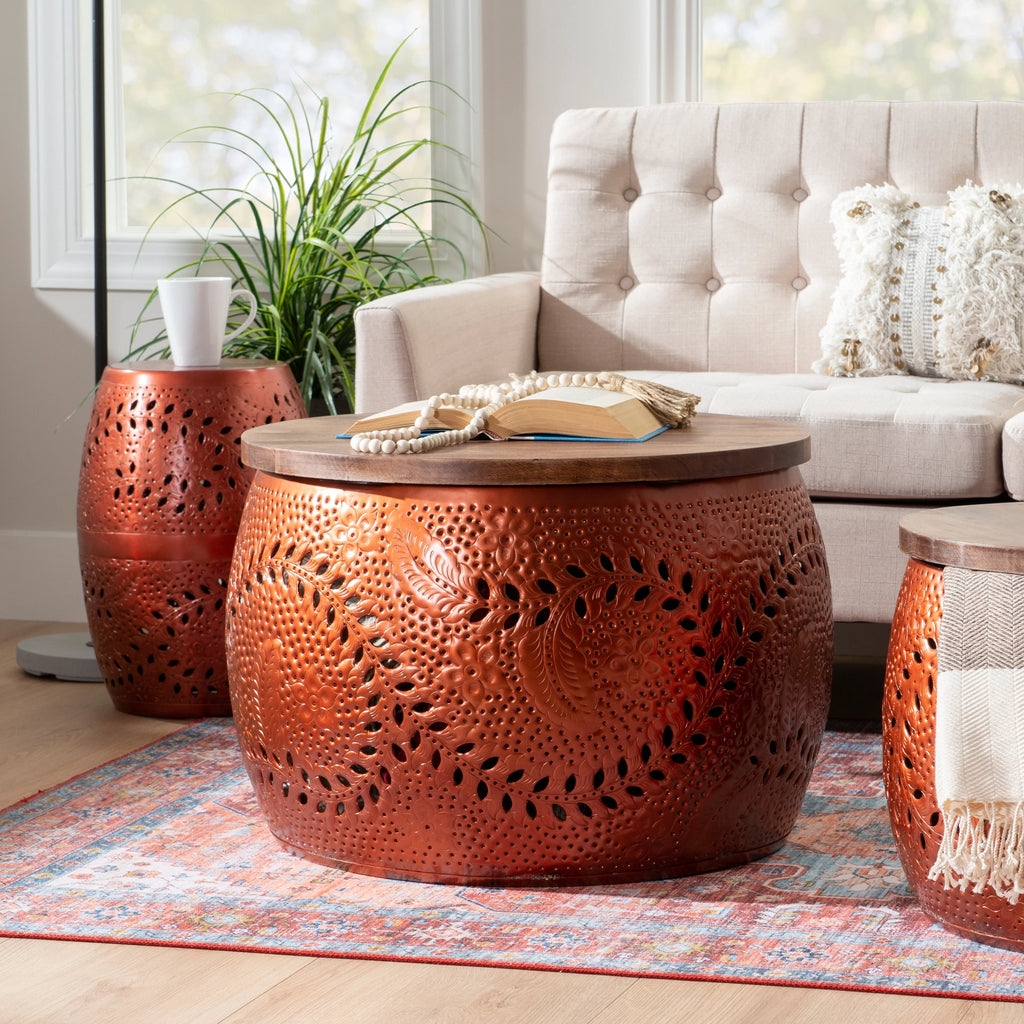 White Metal Storage Drum Table Q1698