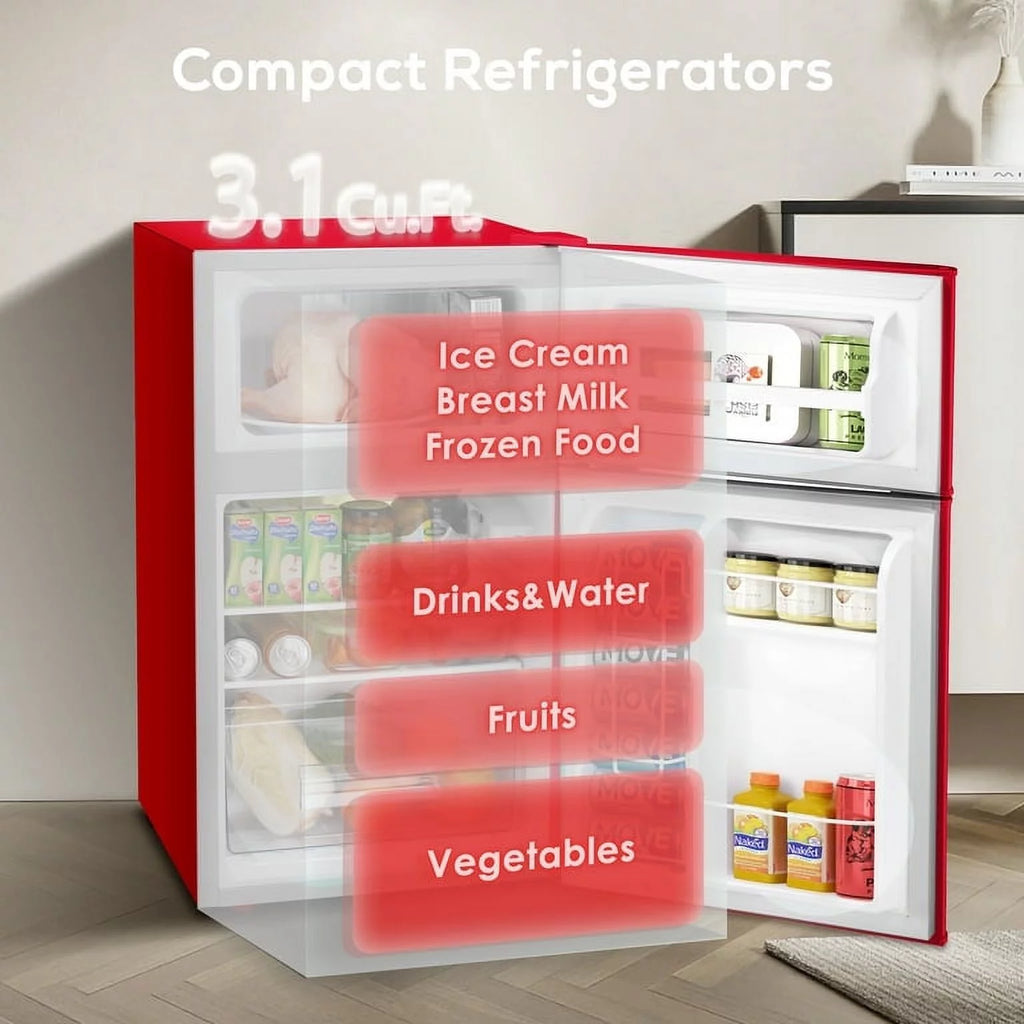 3.2 Cu.Ft Double Door Mini Fridge with Freezer, Black C847859