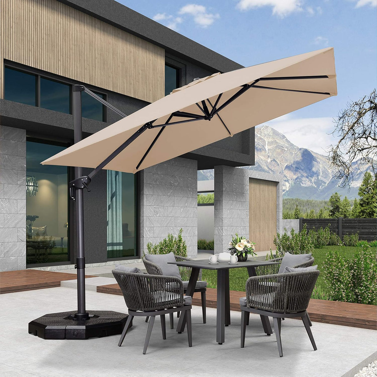 8 Feet Beige Cantilever Square Patio Umbrella F3003
